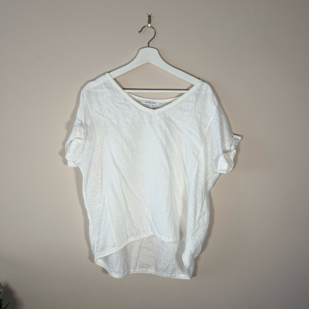 Gerard Darel Women’s Linen off White Short Sleeve V-Neck Top